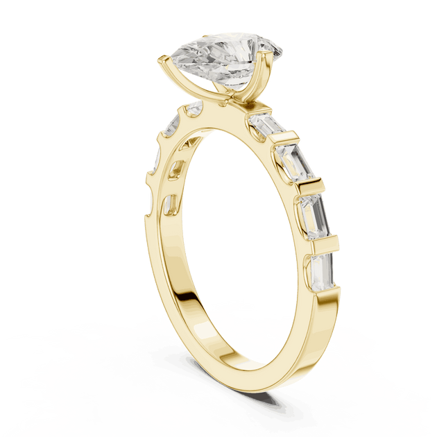 Pear Diamond Baguette Band Engagement Ring Rose Gold 18K | Lab Grown | Driona Jewels