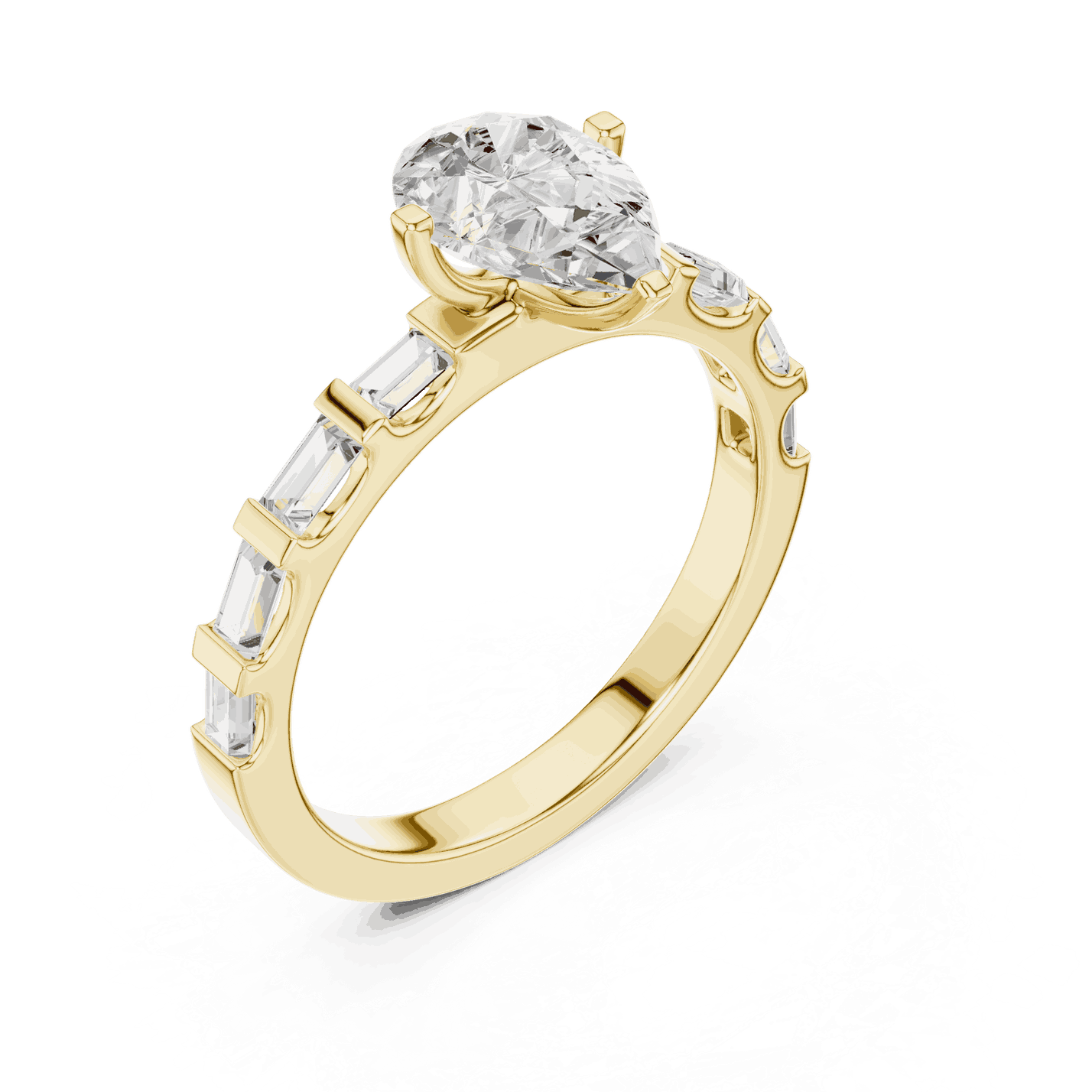 Pear Diamond Baguette Band Engagement Ring Rose Gold 18K | Lab Grown | Driona Jewels