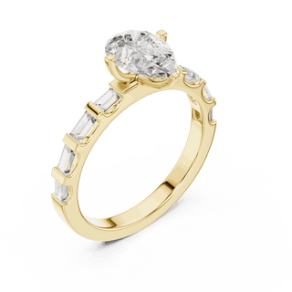 Pear Diamond Baguette Band Engagement Ring Rose Gold 18K | Lab Grown | Driona Jewels