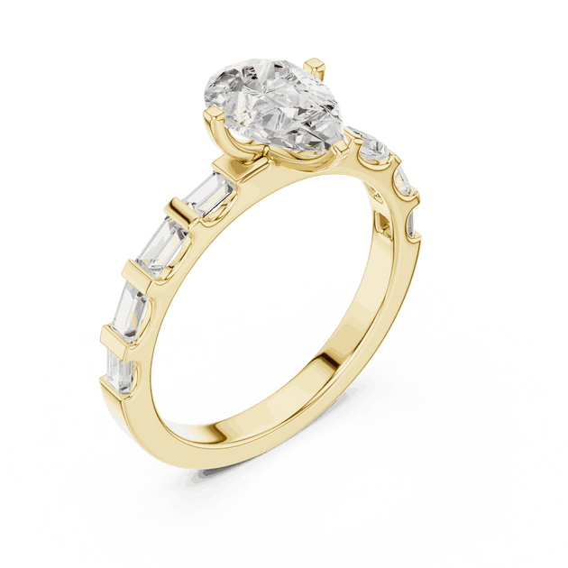 Pear Diamond Baguette Band Engagement Ring Rose Gold 18K | Lab Grown | Driona Jewels