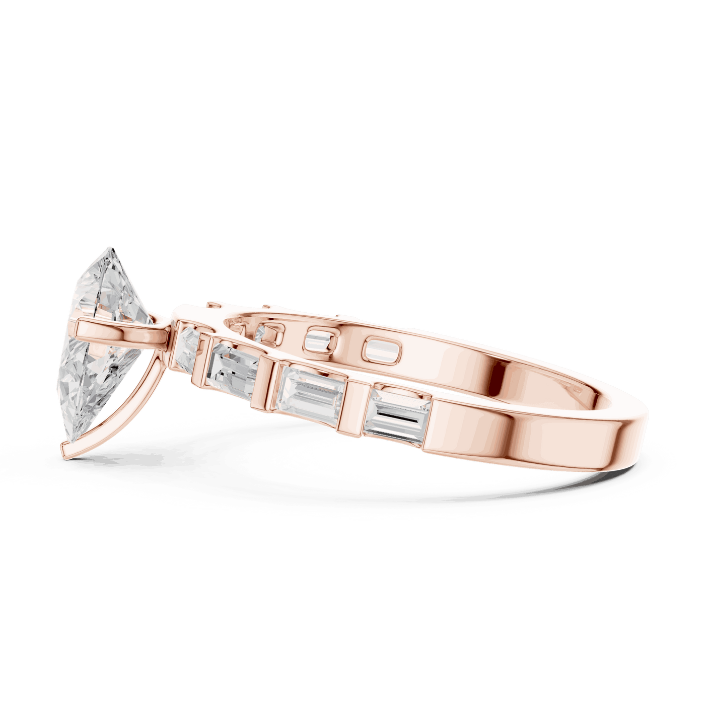 Pear Diamond Baguette Band Engagement Ring Rose Gold 18K | Lab Grown | Driona Jewels