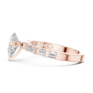Pear Diamond Baguette Band Engagement Ring Rose Gold 18K | Lab Grown | Driona Jewels