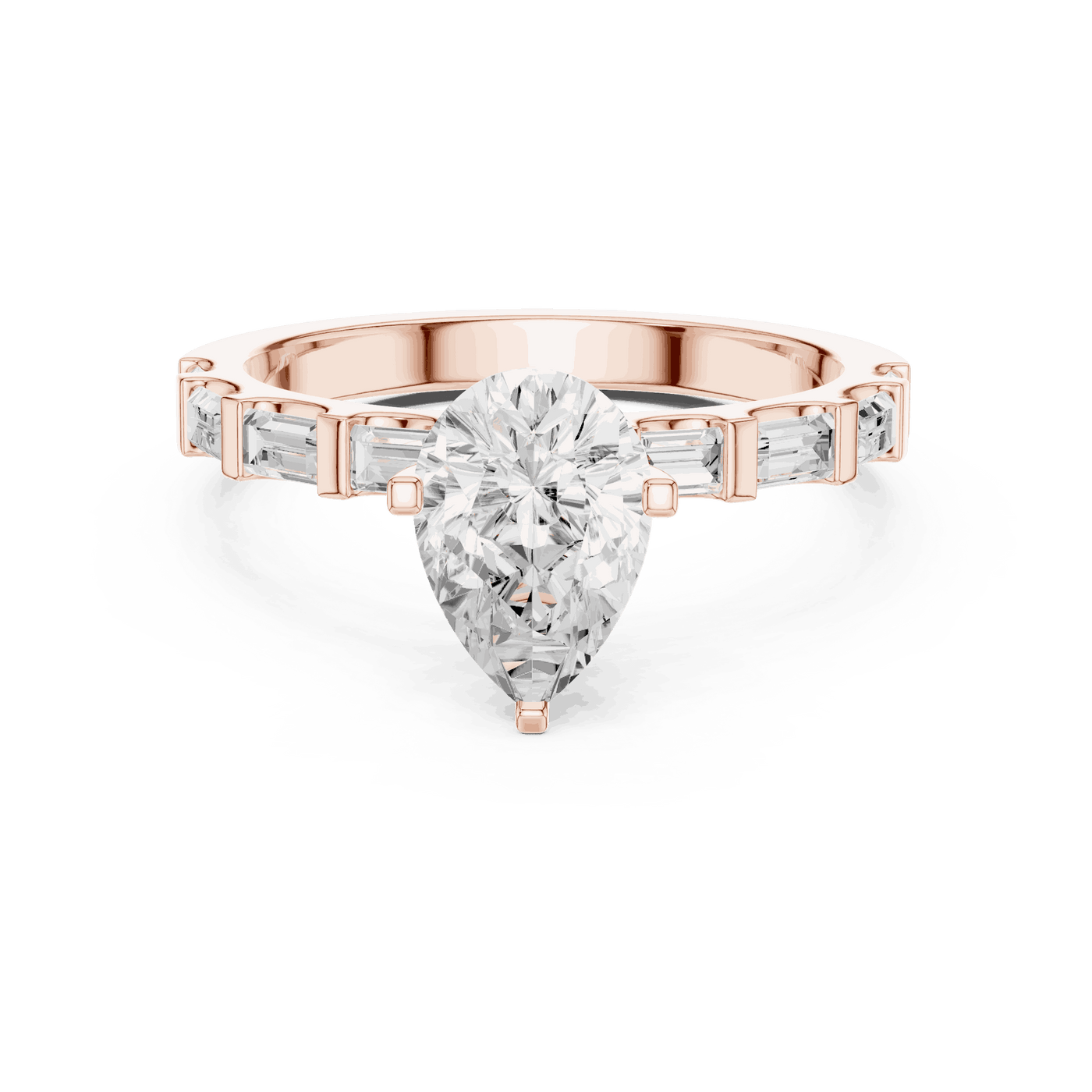 Pear Diamond Baguette Band Engagement Ring Rose Gold 18K | Lab Grown | Driona Jewels