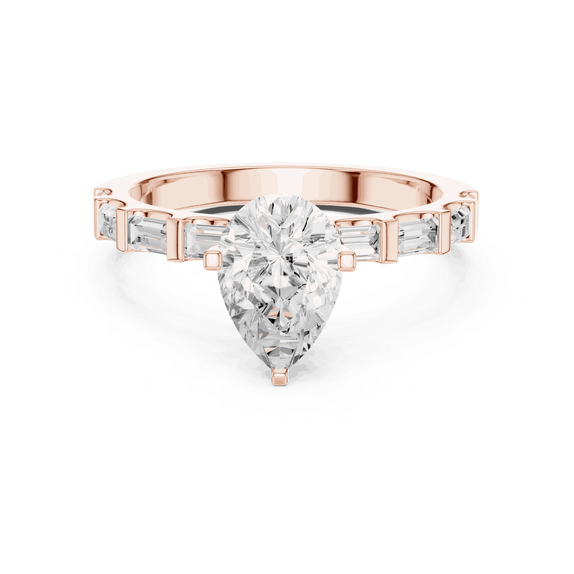 Pear Diamond Baguette Band Engagement Ring Rose Gold 18K | Lab Grown | Driona Jewels
