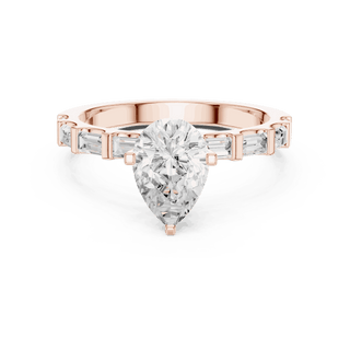 Pear Diamond Baguette Band Engagement Ring Rose Gold 18K | Lab Grown | Driona Jewels