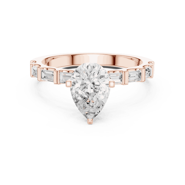 Pear Diamond Baguette Band Engagement Ring Rose Gold 18K | Lab Grown | Driona Jewels