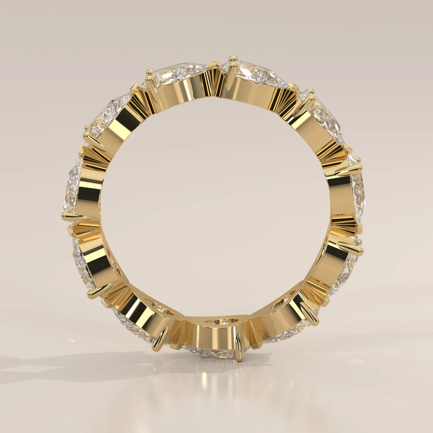 Front View: Pear Diamond Eternity Band with Eternity Setting in Yellow Gold – Lab Grown – Driona Jewels