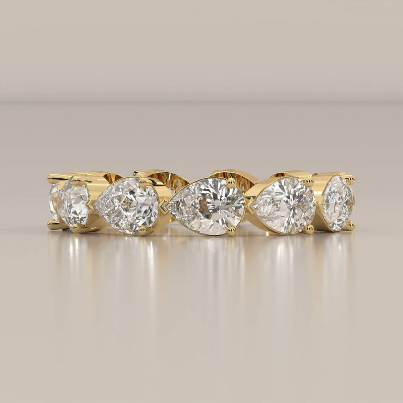 Side Profile: Pear Diamond Eternity Band with Eternity Setting in Yellow Gold – Lab Grown – Driona Jewels