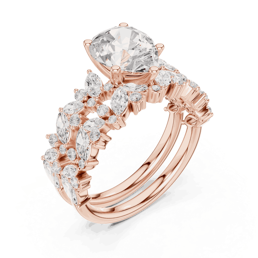 Pear Diamond Floral Halo Engagement Ring Rose Gold 18K | Lab Grown | Driona Jewels
