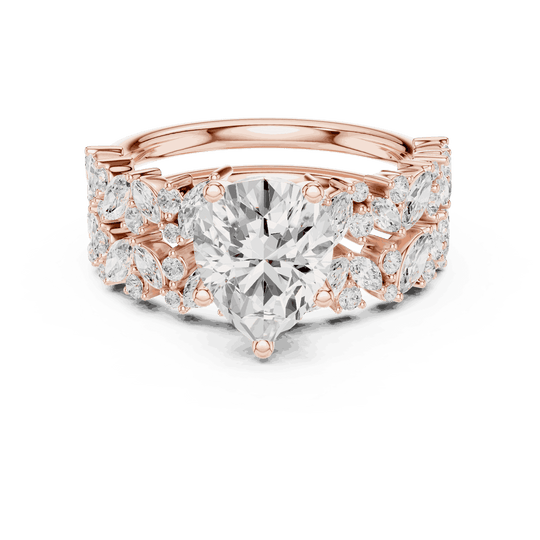 Pear Diamond Floral Halo Engagement Ring Rose Gold 18K | Lab Grown | Driona Jewels