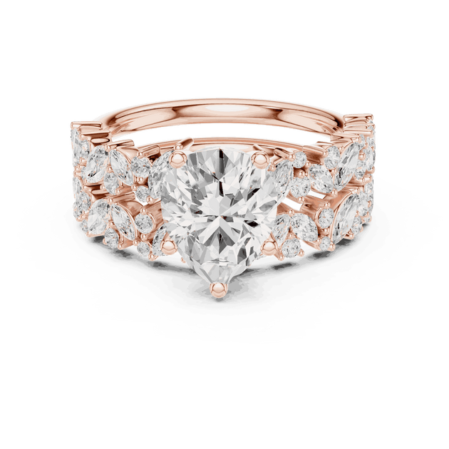Pear Diamond Floral Halo Engagement Ring Rose Gold 18K | Lab Grown | Driona Jewels