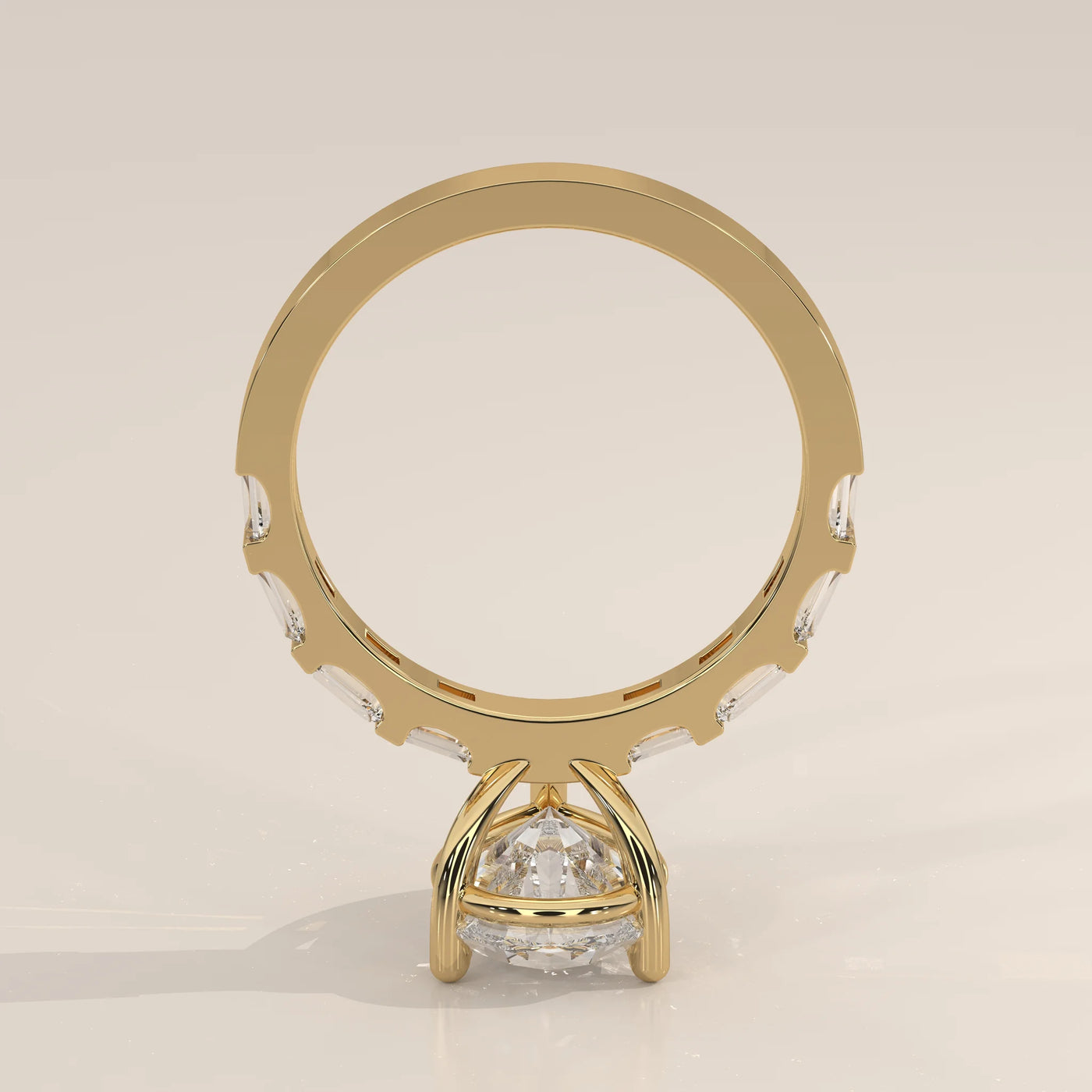 Front View: Pear Diamond Ring with Prong Setting in Yellow Gold – Lab Grown – Driona Jewels