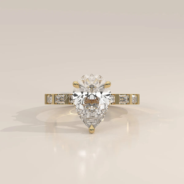 Side Profile: Pear Diamond Ring with Prong Setting in Yellow Gold – Lab Grown – Driona Jewels