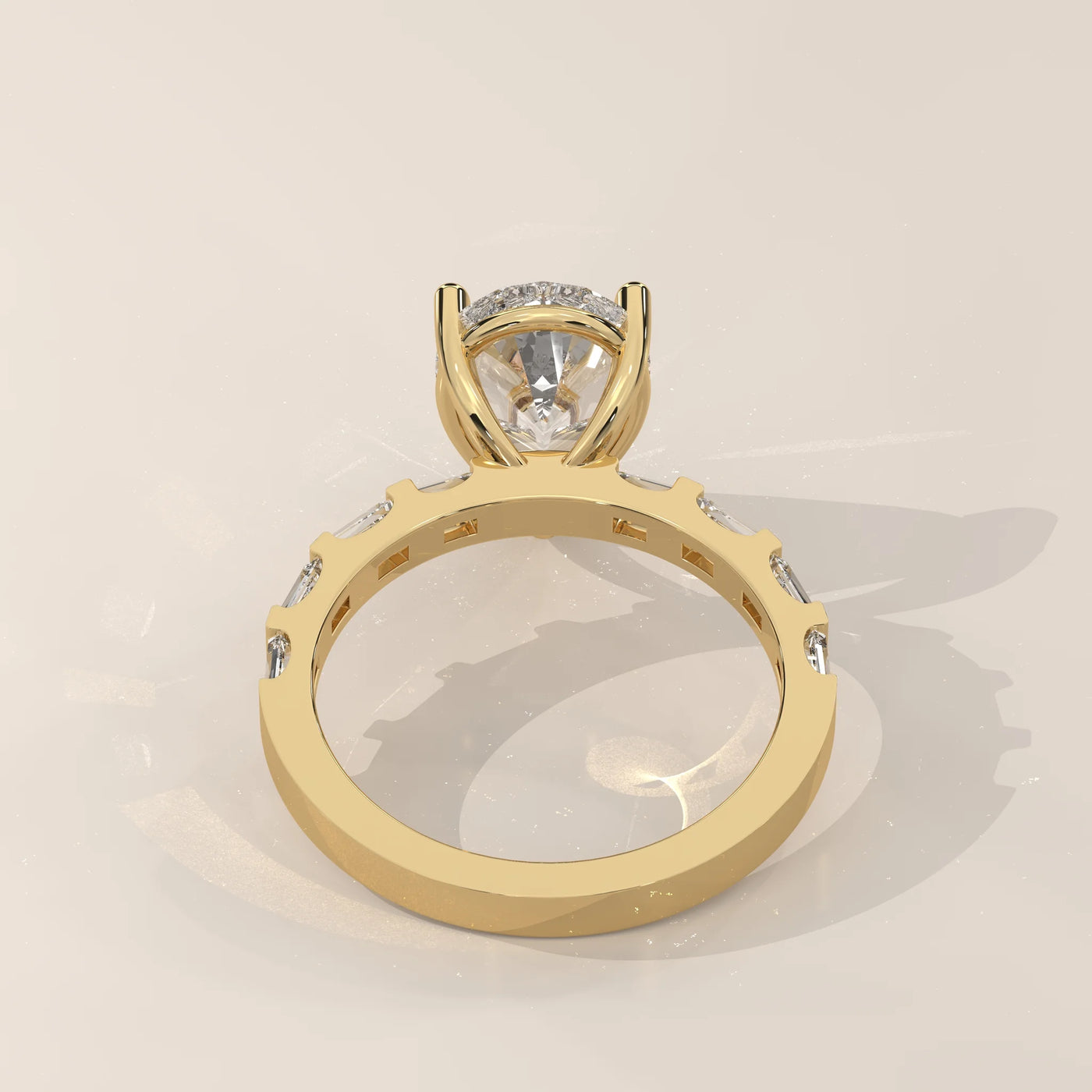 Top View: Pear Diamond Ring with Prong Setting in Yellow Gold – Lab Grown – Driona Jewels
