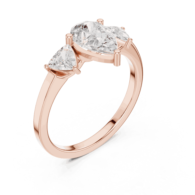 Pear Diamond Three Stone Engagement Ring Rose Gold 18K | Lab Grown | Driona Jewels