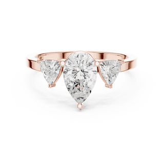 Pear Diamond Three Stone Engagement Ring Rose Gold 18K | Lab Grown | Driona Jewels