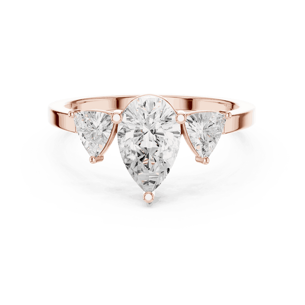 Pear Diamond Three Stone Engagement Ring Rose Gold 18K | Lab Grown | Driona Jewels