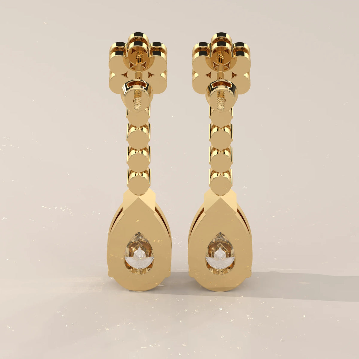 Pear Drop Lab Grown Diamond Earrings with Flower Cluster Top in yellow gold, shown on a plain background.