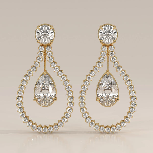 Pear Drop Lab Grown Diamond Earrings in an Open Teardrop Frame in yellow gold, shown from the front.