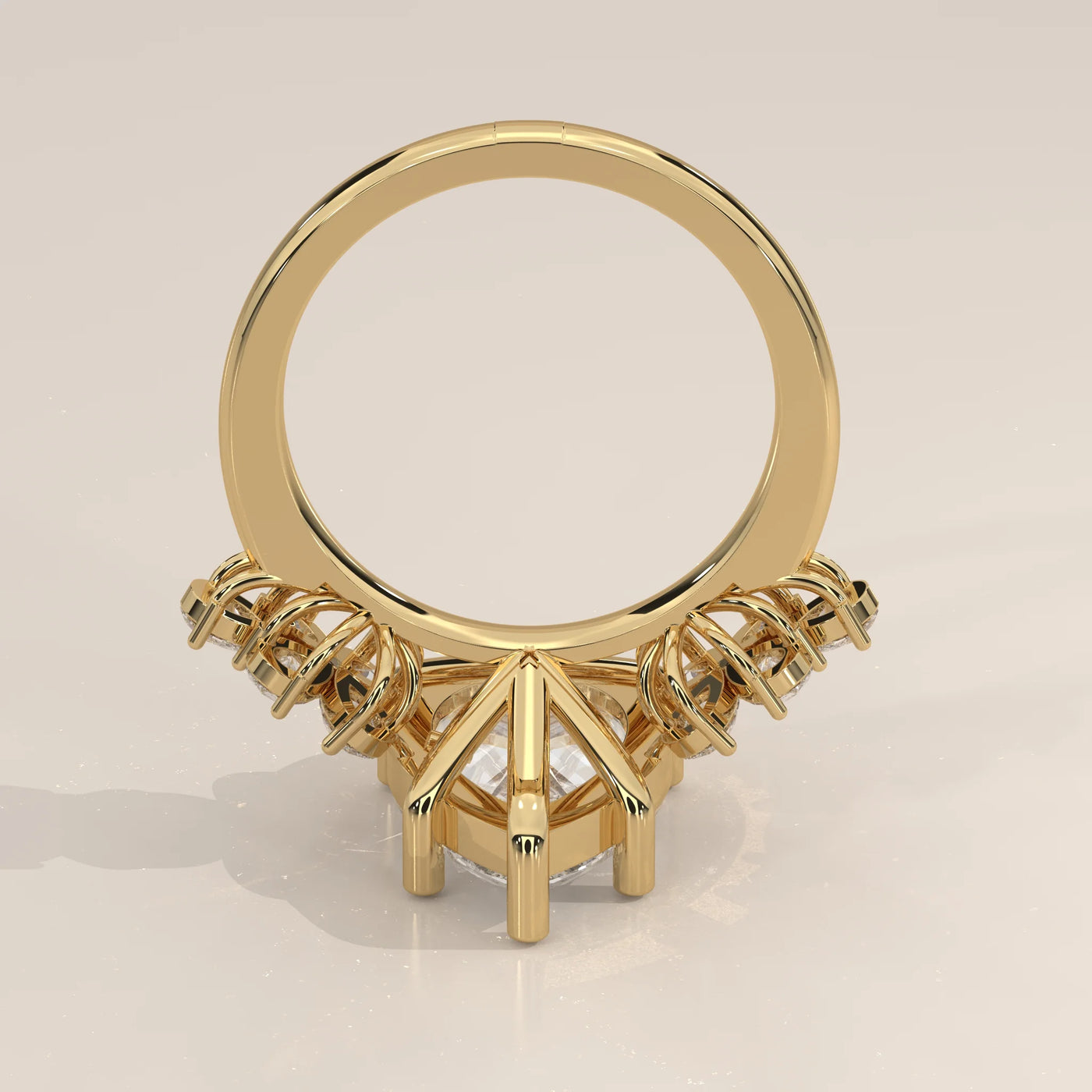 Front View: Pear Diamond Engagement Ring with Cluster Setting in Yellow Gold – Lab Grown – Driona Jewels