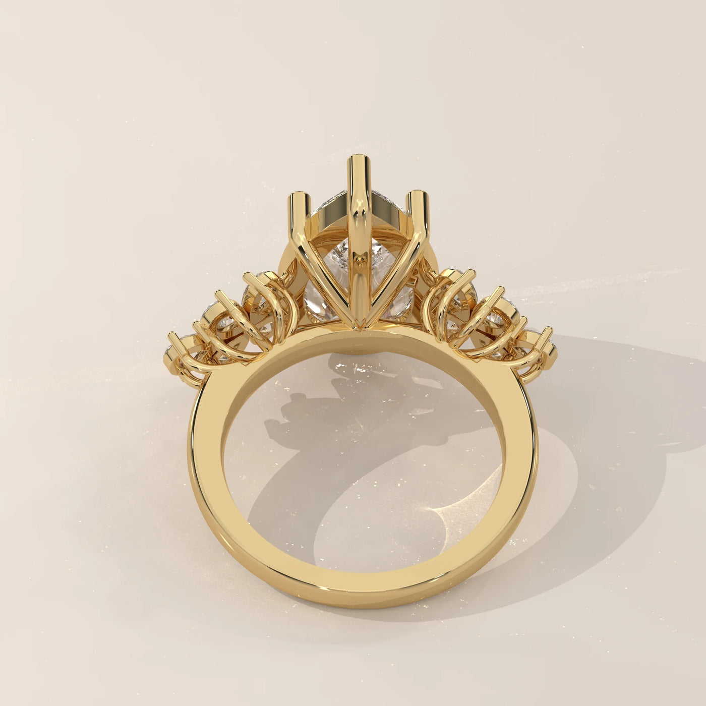 Top View: Pear Diamond Engagement Ring with Cluster Setting in Yellow Gold – Lab Grown – Driona Jewels