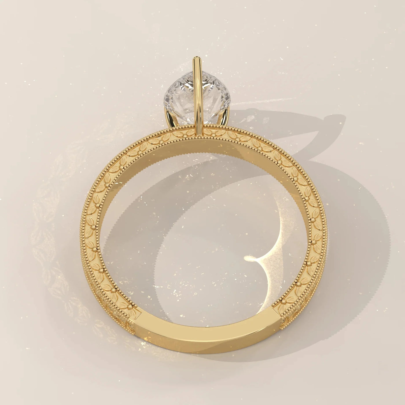 Angle View: Pear Diamond Ring with Solitaire Setting in Yellow Gold – Lab Grown – Driona Jewels