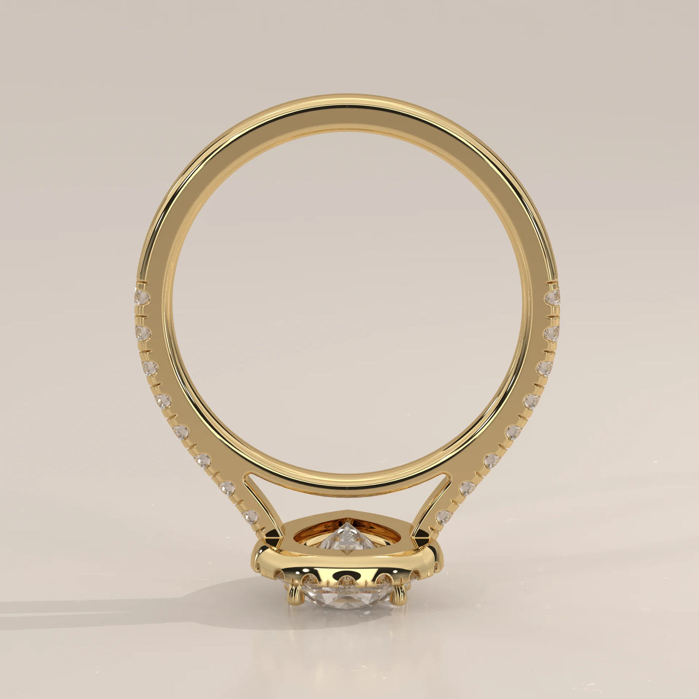 Front View: Pear Diamond Engagement Ring with Halo Setting in Yellow Gold – Lab Grown – Driona Jewels