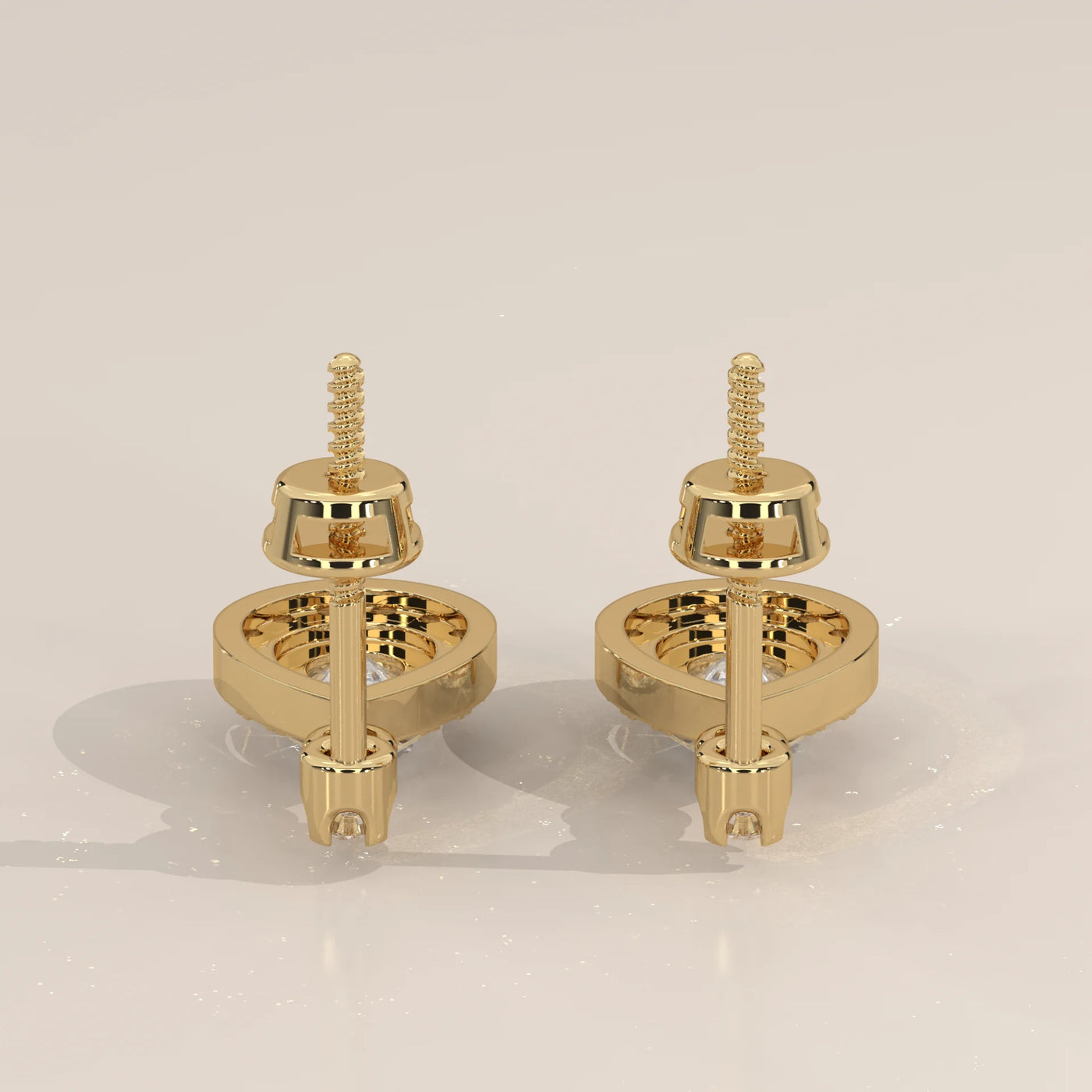 Side Profile: Pear Diamond Drop Earrings with Halo Setting in Yellow Gold – Lab Grown – Driona Jewels