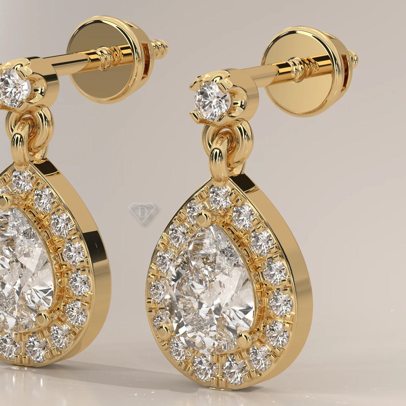 Stone Detail: Pear Lab Grown Diamonds in Halo Setting – Yellow Gold – Driona Jewels
