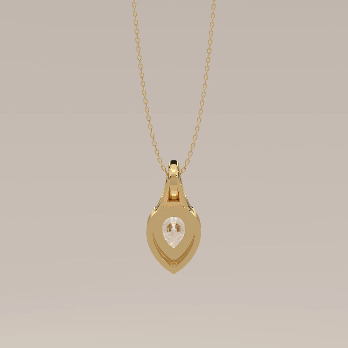 Pear Lab Grown Diamond Pendant in a Tapered Teardrop Frame in yellow gold, shown on a plain background.