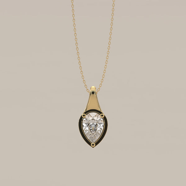 Pear Lab Grown Diamond Pendant in a Tapered Teardrop Frame in yellow gold, shown from the front.