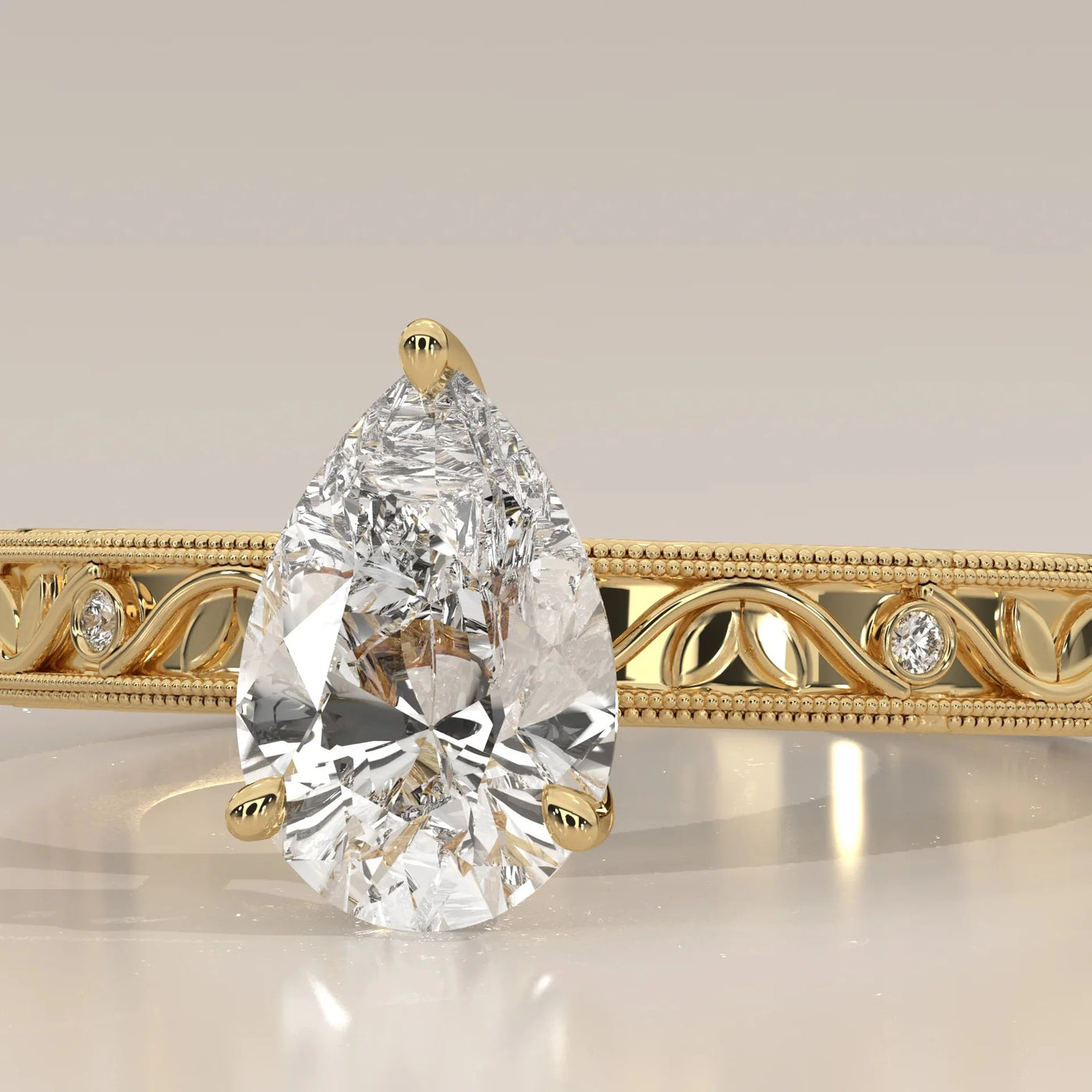 Stone Detail: Pear Lab Grown Diamonds in Openwork Setting – Yellow Gold – Driona Jewels