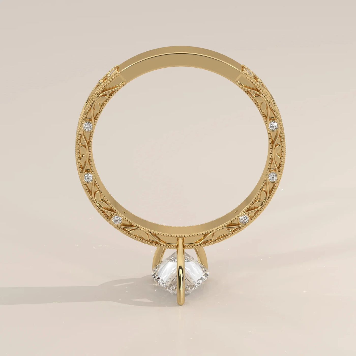 Top View: Pear Diamond Ring with Openwork Setting in Yellow Gold – Lab Grown – Driona Jewels