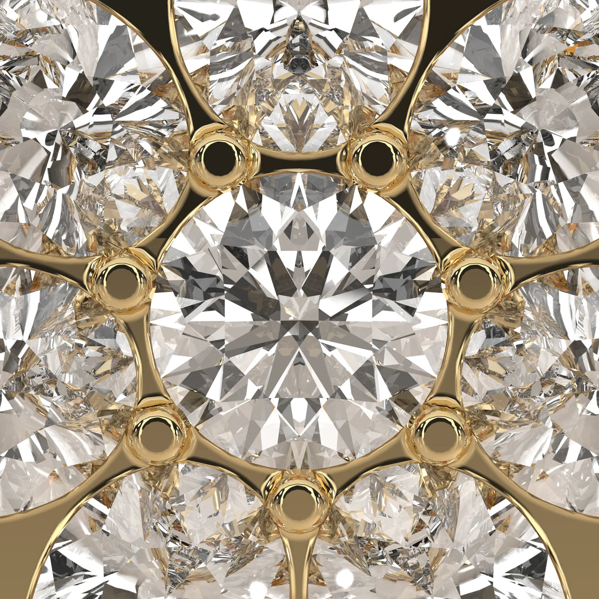 Pear Petal Lab Grown Diamond Flower Set in a Gold Disc Medallion in yellow gold, front view on a plain background.