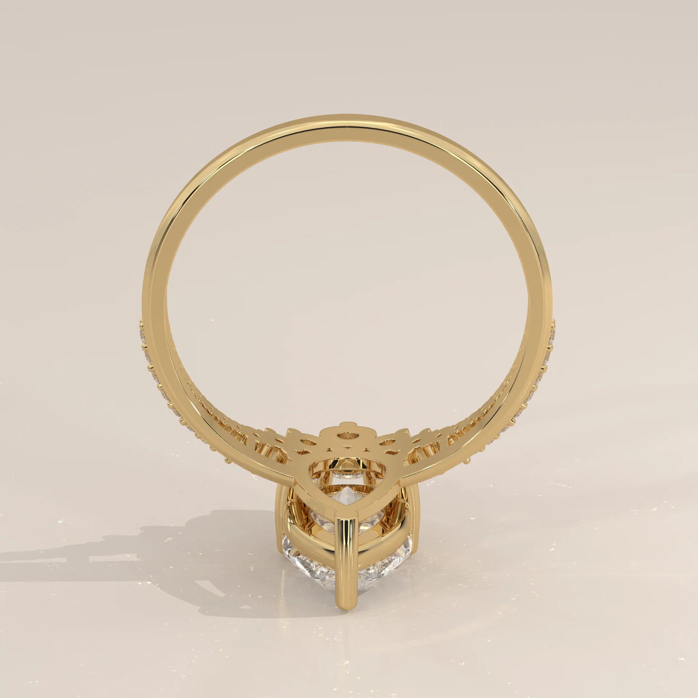 Front View: Pear Diamond Engagement Ring with Cluster Setting in Yellow Gold – Lab Grown – Driona Jewels