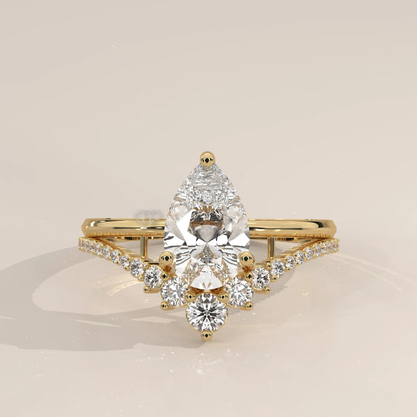 Side Profile: Pear Diamond Engagement Ring with Cluster Setting in Yellow Gold – Lab Grown – Driona Jewels