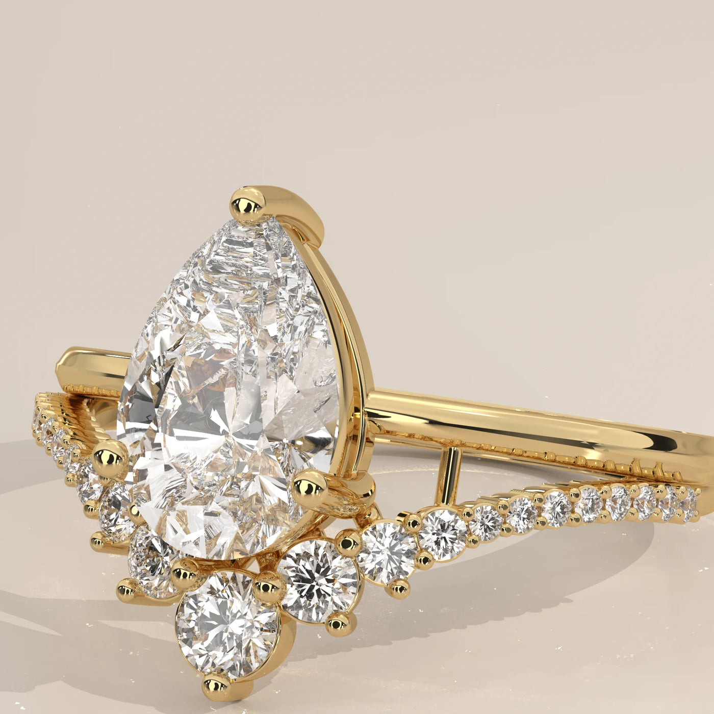 Stone Detail: Pear Lab Grown Diamonds in Cluster Setting – Yellow Gold – Driona Jewels