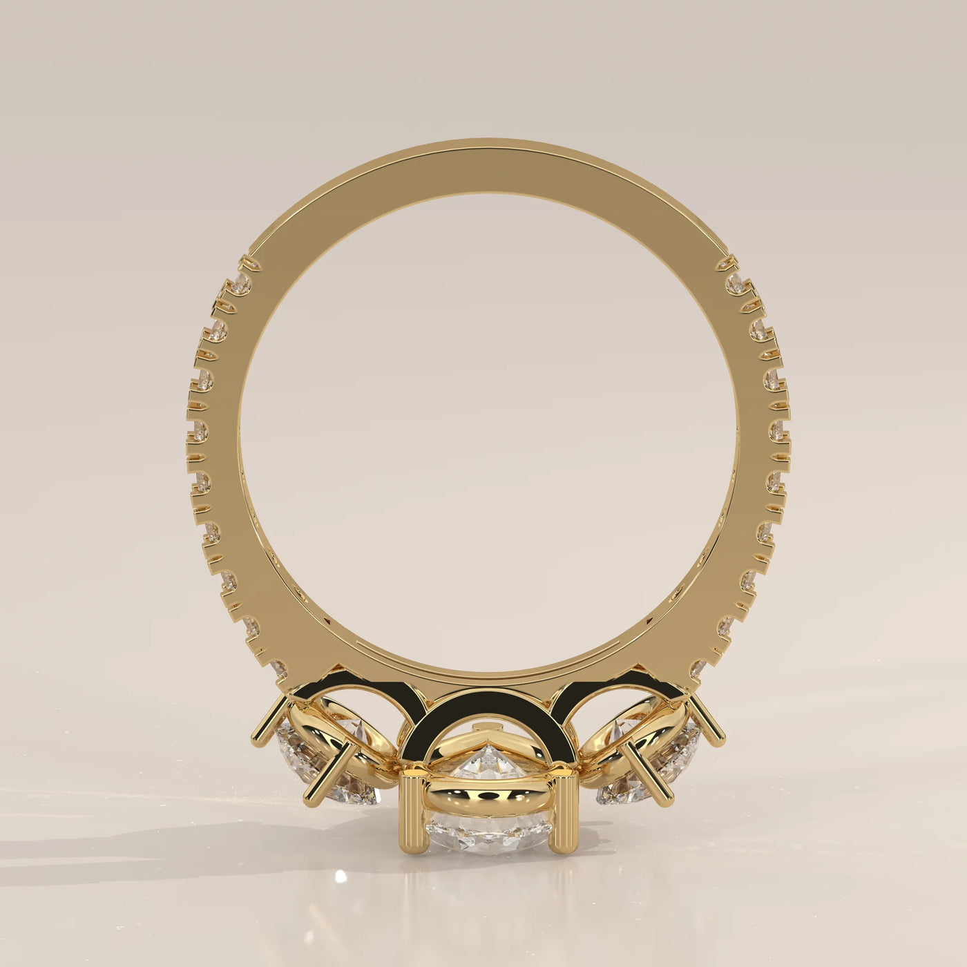 Front View: Pear Diamond Ring with Three-Stone Setting in Yellow Gold – Lab Grown – Driona Jewels