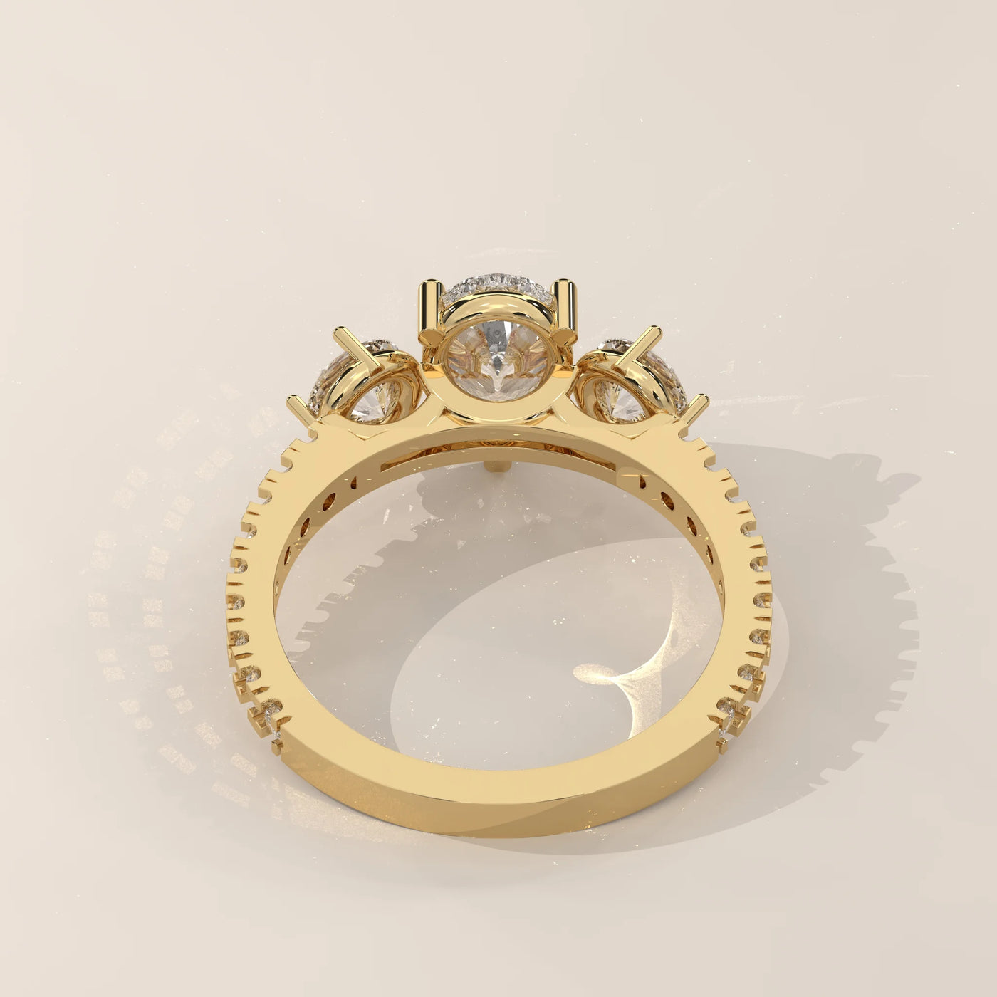 Top View: Pear Diamond Ring with Three-Stone Setting in Yellow Gold – Lab Grown – Driona Jewels
