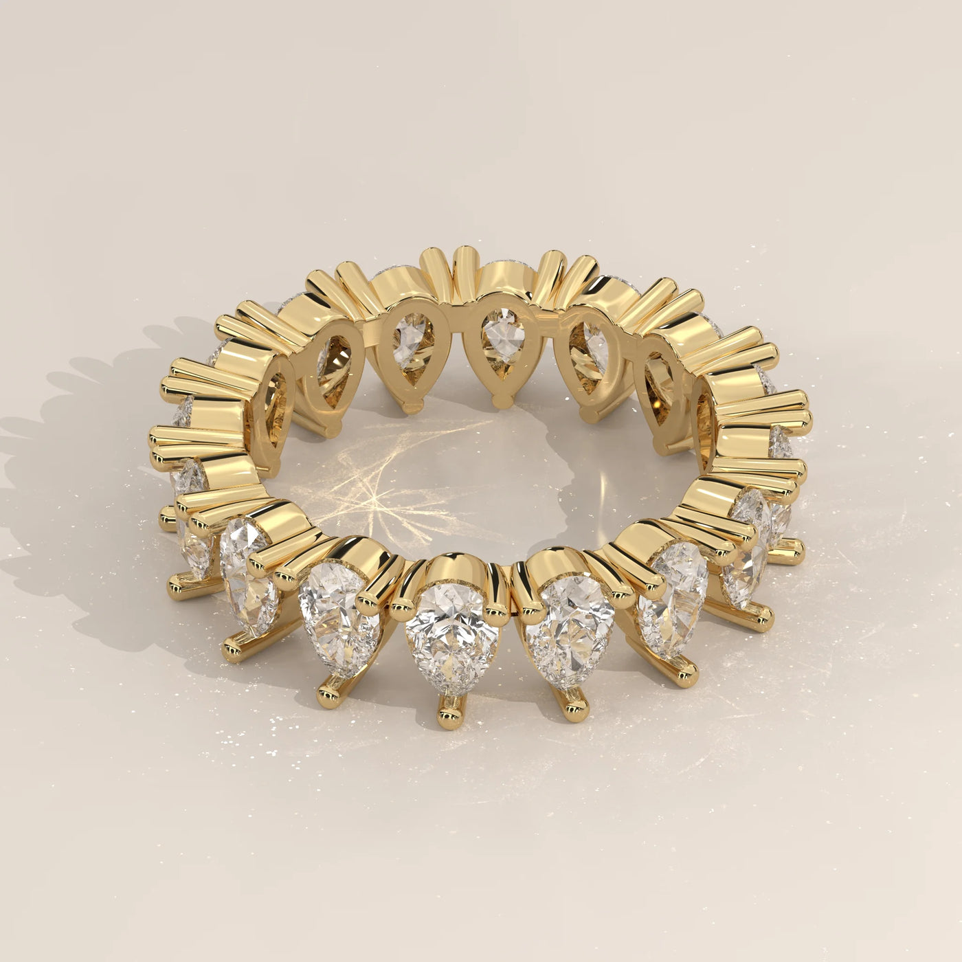 Angle View: Pear Diamond Eternity Band with Eternity Setting in Yellow Gold – Lab Grown – Driona Jewels