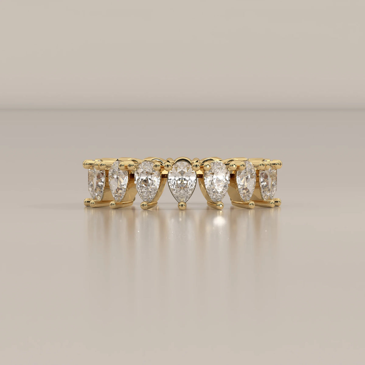 Side Profile: Pear Diamond Eternity Band with Eternity Setting in Yellow Gold – Lab Grown – Driona Jewels