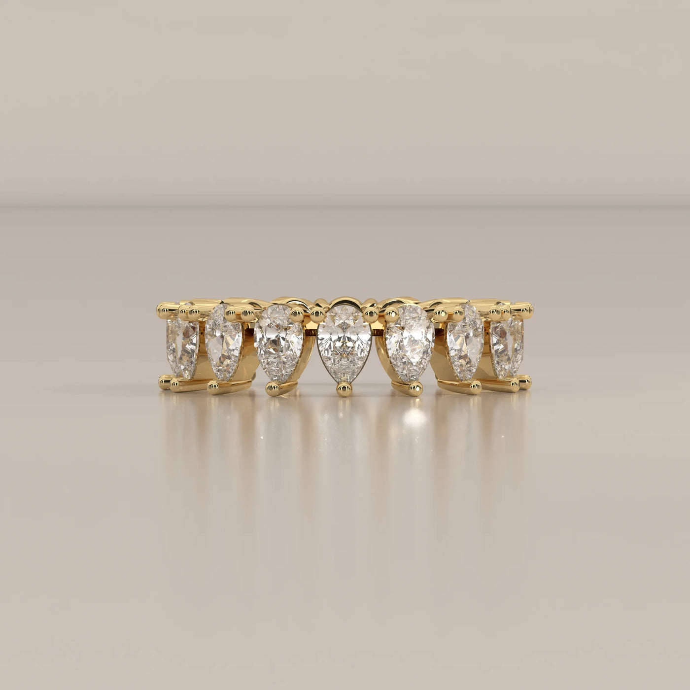 Side Profile: Pear Diamond Eternity Band with Eternity Setting in Yellow Gold – Lab Grown – Driona Jewels