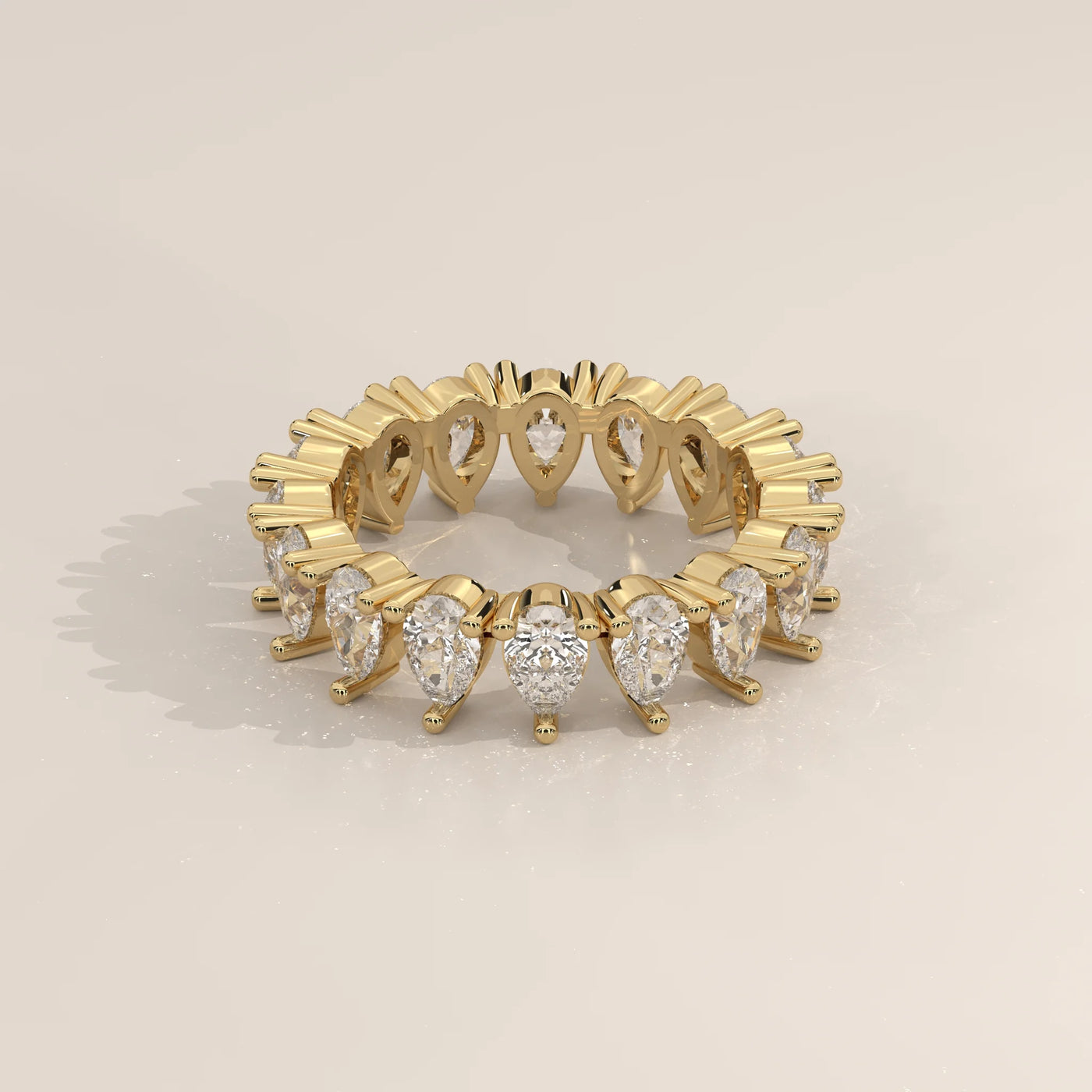 Three-Quarter View: Pear Diamond Eternity Band with Eternity Setting in Yellow Gold – Lab Grown – Driona Jewels