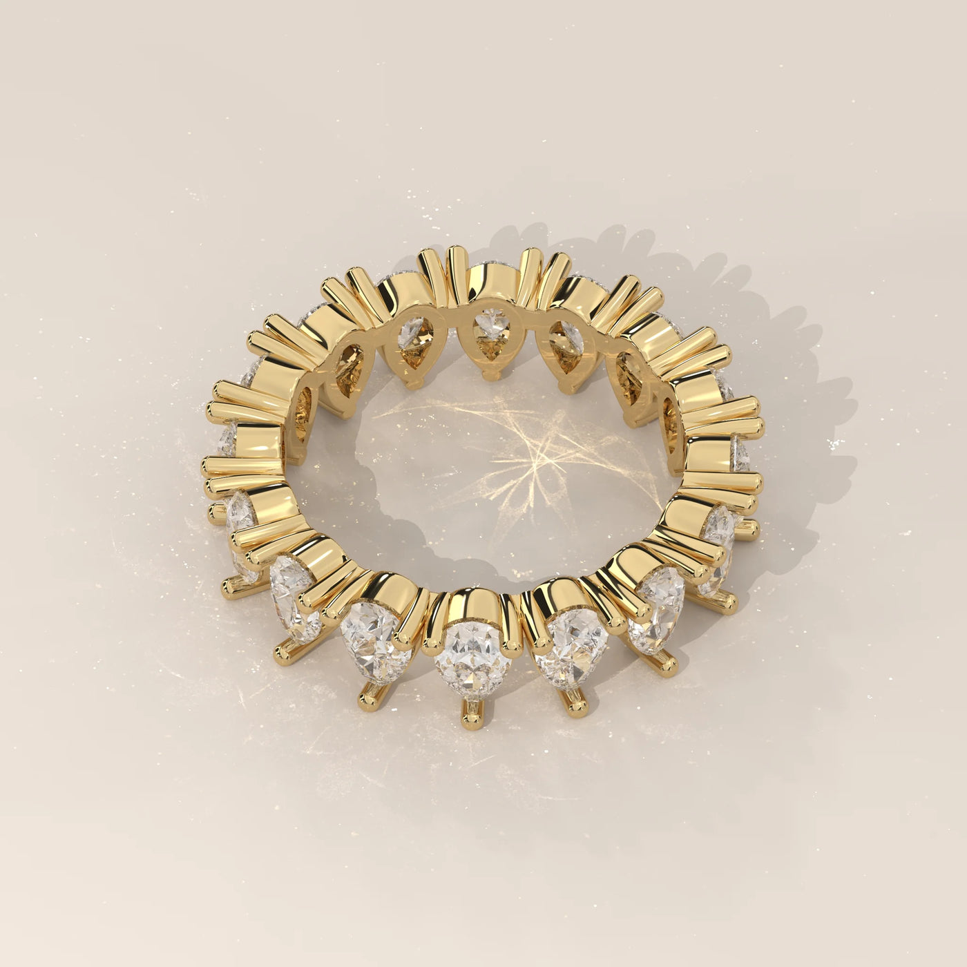 Top View: Pear Diamond Eternity Band with Eternity Setting in Yellow Gold – Lab Grown – Driona Jewels