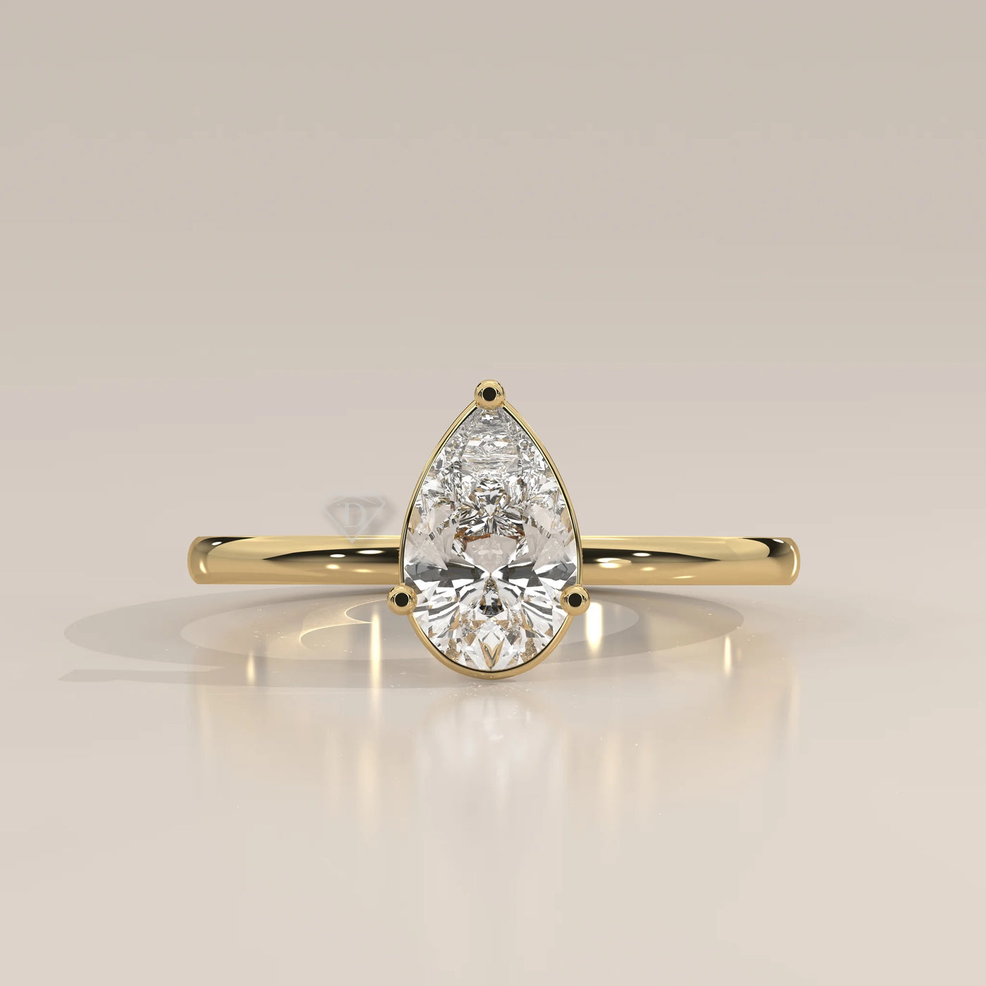 Side Profile: Pear Diamond Engagement Ring with Solitaire Setting in Yellow Gold – Lab Grown – Driona Jewels