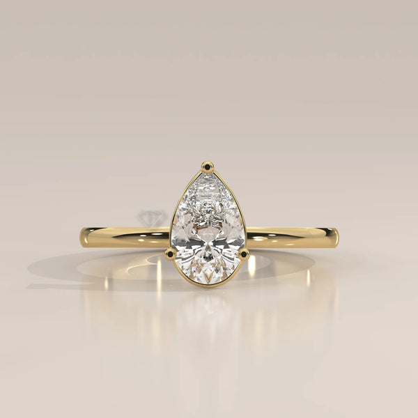 Side Profile: Pear Diamond Engagement Ring with Solitaire Setting in Yellow Gold – Lab Grown – Driona Jewels