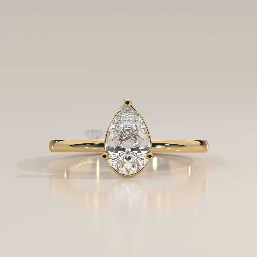 Side Profile: Pear Diamond Engagement Ring with Solitaire Setting in Yellow Gold – Lab Grown – Driona Jewels