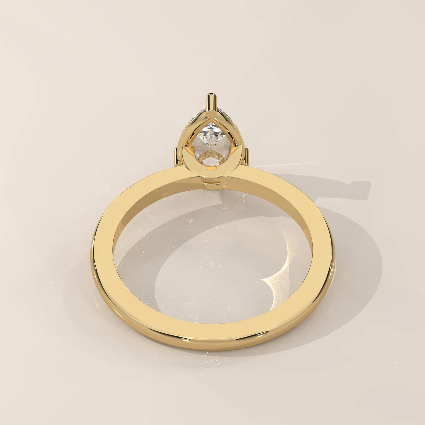 Top View: Pear Diamond Engagement Ring with Solitaire Setting in Yellow Gold – Lab Grown – Driona Jewels