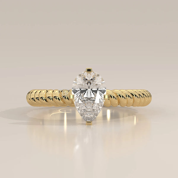 Side Profile: Pear Diamond Ring with Solitaire Setting in Yellow Gold – Lab Grown – Driona Jewels