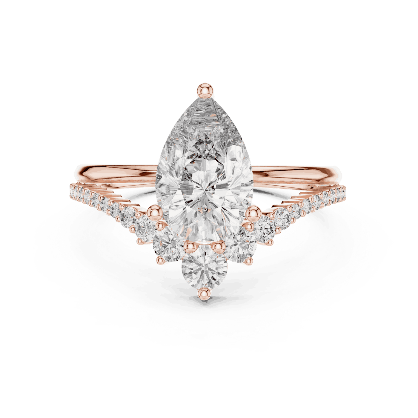 Pear and Round Cluster Lab Grown Diamond Engagement Ring